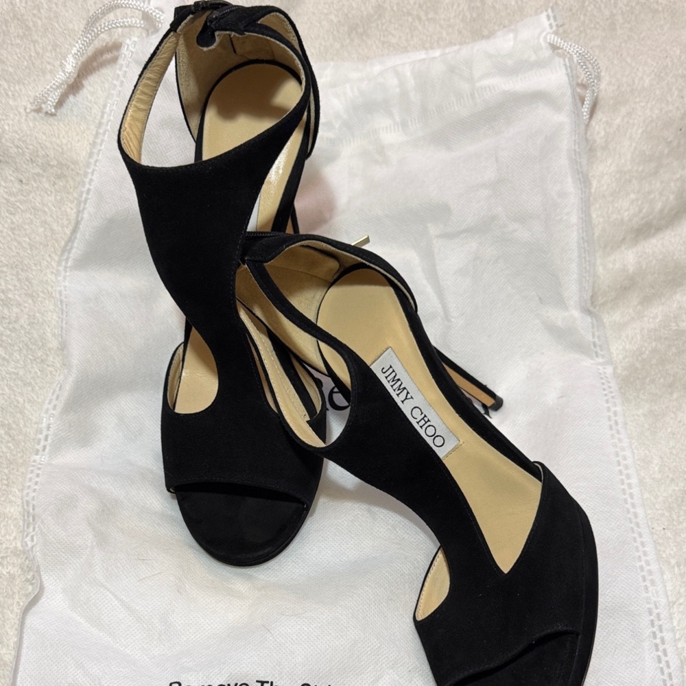 Jimmy Choo Lana Suede Black Cutout Heels